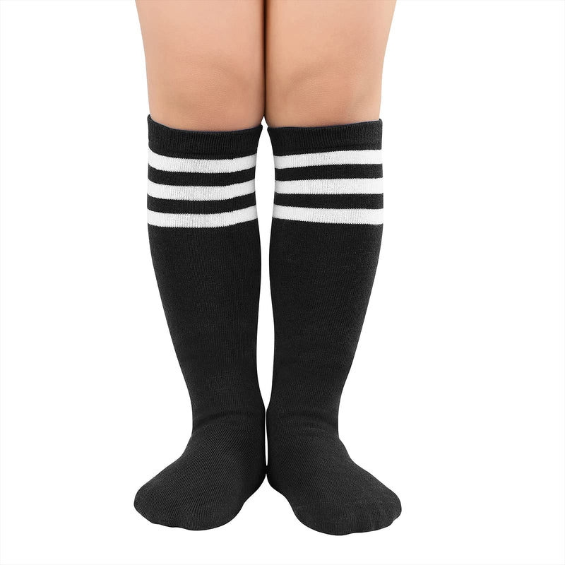 Kids Child Soccer Socks Stripes Knee High Tube Socks Cotton Uniform Sports Socks for Toddler Boys Girls One Size 1 Pack Black White - BeesActive Australia
