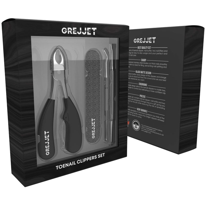 GREJJET Professional Grade Toe Nail Clippers Set – Toe Nail Clipper for Ingrown or Thick Toenails – Ingrown Toenail Tool, Lifter, Emery Board, PVC Bag, and Gift Box - Sharp Blades - BeesActive Australia