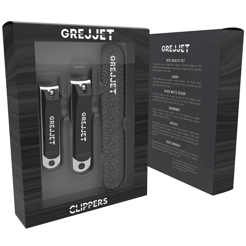 GREJJET Professional Grade Nail Clippers Set - Toenail Clipper for Thick Nails, Fingernail Clipper, Emery Board for Filing & PVC Storage Bag - Luxurious Manicure Set for Men & Women - Sharp Blades - BeesActive Australia