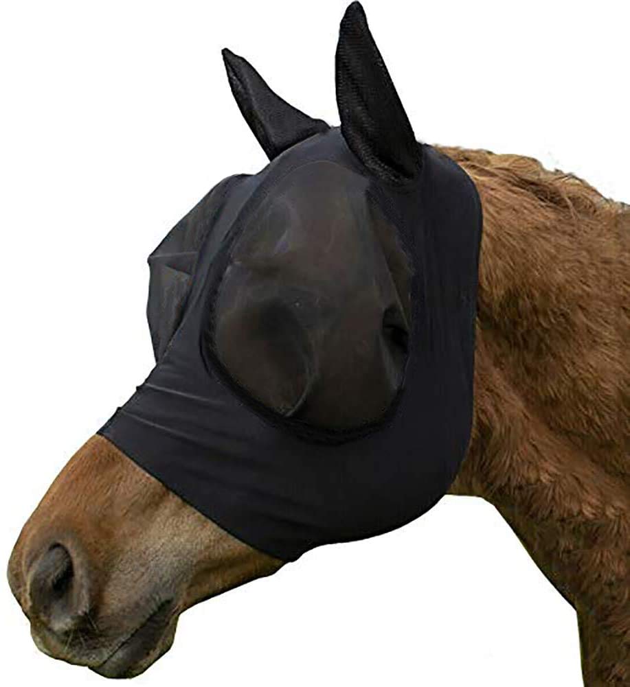 Elastic Horse Fly Mask with Ears Lycra Breathable Mesh Visible Cover Protects Eyes Ears from Insects Dust Mosquitoes Comfort Fit UV Protection Equestrian Equipment for Horses Black… - BeesActive Australia
