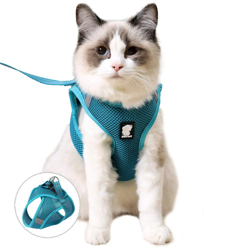 FDOYLCLC Cat Harness and Leash Set for Walking Escape Proof, Step-in Easy Control Outdoor Jacket, Adjustable Reflective Breathable Soft Air Mesh Vest for Small, Medium, Large Kitten Large (Chest: 15.7" - 17.7") Turquoise - BeesActive Australia