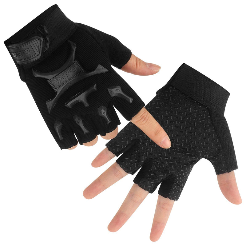 Kid Half Finger Fingerless Cycling Gloves Mitten for Child Children Exercise Skate Skateboard Accessories Roller Skating Other Sports Anti-Abrasion No-Slip Black - BeesActive Australia