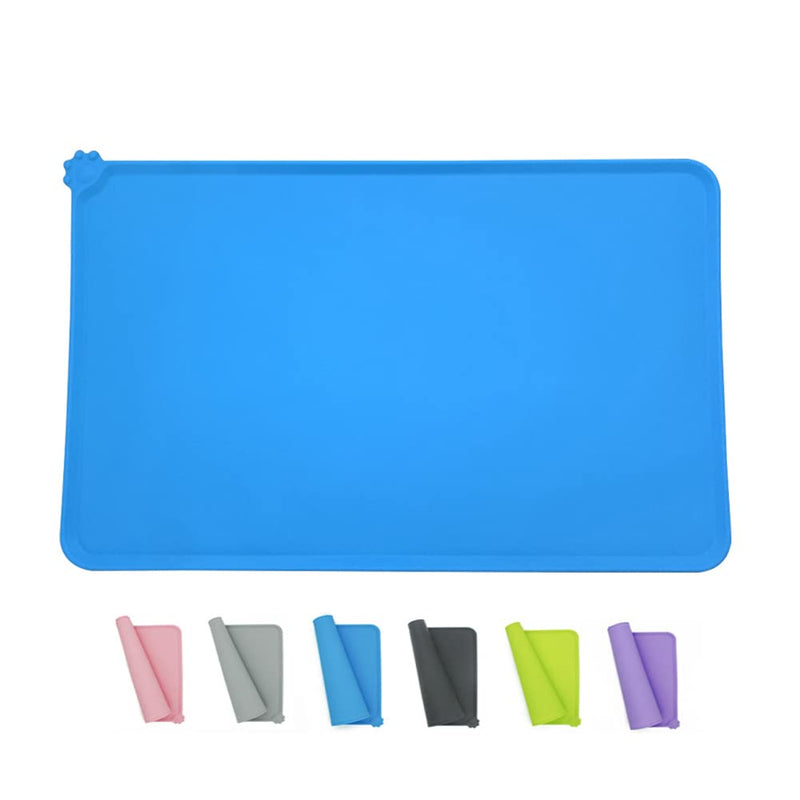 Love Dream Silicone Pet Feeding Mat, Waterproof Dog Cat Bowl Mat, Raised Edges to Prevent Spills, Easy Clean Nonslip Dogs and Cats Placemat Tray to Stop Food and Water Bowl Messes on Floor 19" x 11.8" Blue - BeesActive Australia