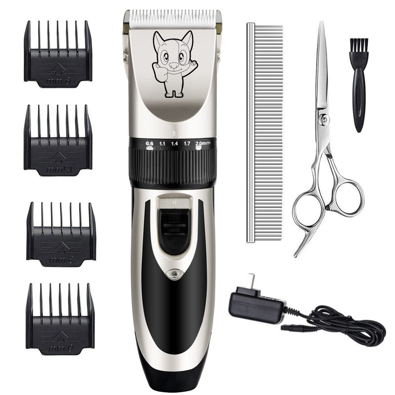 Dog Grooming Kit Clippers, Low Noise, Electric Quiet, Rechargeable, Cordless, Pet Hair Thick Coats Clippers Trimmers Set, Suitable for Dogs, Cats, and Other Pets Silver - BeesActive Australia