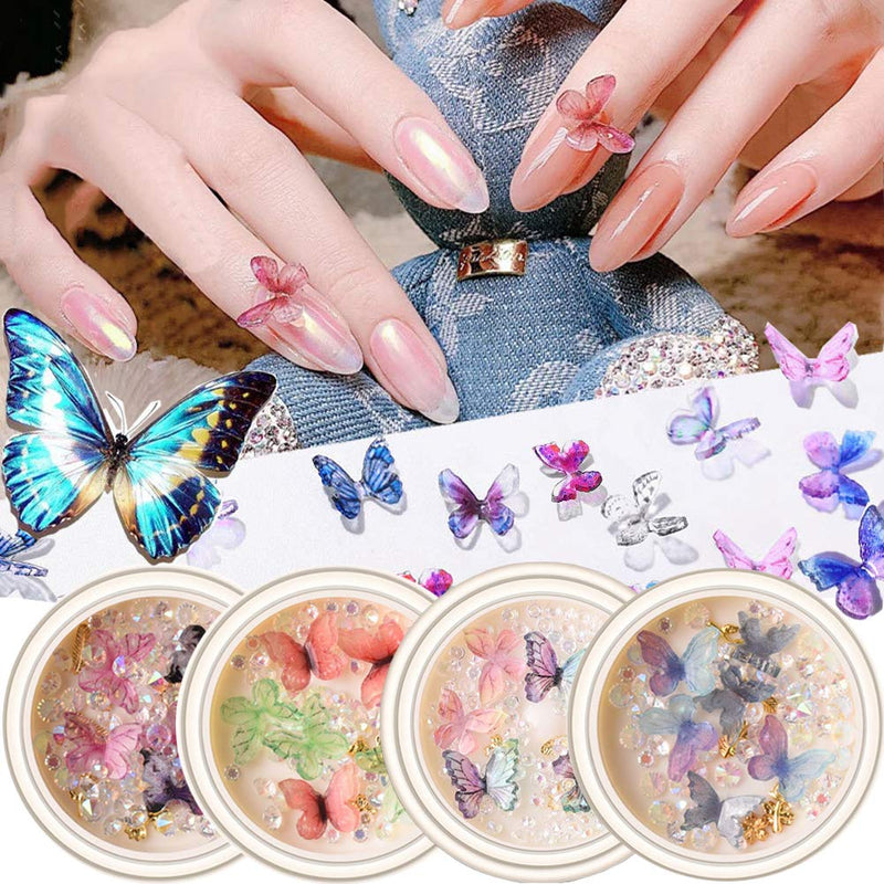 3D Butterfly Nail Art Decals Nail Crystals Rhinestones Butterfly Nail Charms Accessories Acrylic Nails Supply Design DIY Nail Art Rhinestones Gems Manicure Nail Art Supplies (4 Boxes) - BeesActive Australia