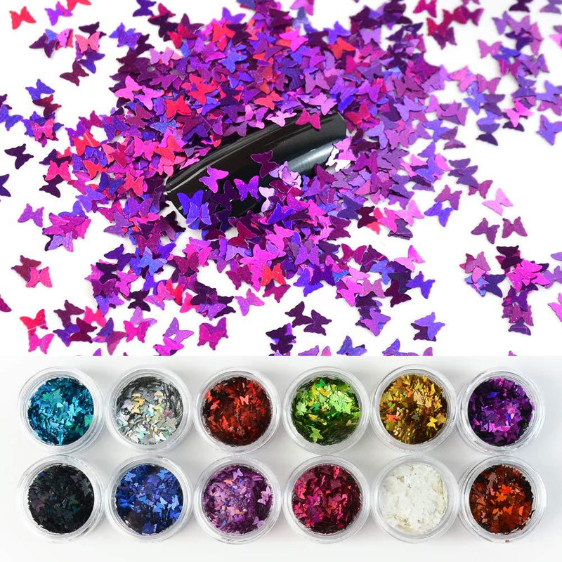 DSHIJIE 3D Mixed Color Glitter Acrylic Sequins Sheet Tips Decoration Nail Art Manicure Kit 12 Colors - BeesActive Australia