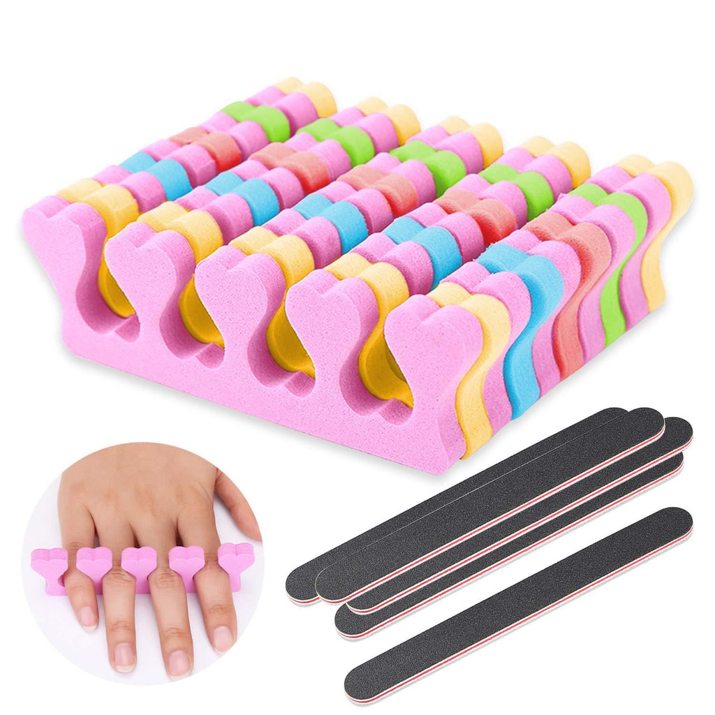 Lainrrew 50 Pcs/ 25 Pairs Soft Foam Toe Separators, Heart Shaped Pedicure Toe Stretcher Nail Spacers Finger Dividers with 5 Nail Files for Toes & Finger Relaxing Holding - BeesActive Australia