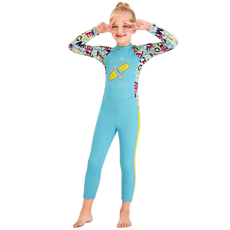Kids Girls Boys Wetsuit Full Body Neoprene Thermal Swimsuit 2.5MM for Toddler Youth Children Teen, Long Sleeve Child Scuba Diving Surf Suit One Piece Sun Protection for Water Sports Blue Small - BeesActive Australia