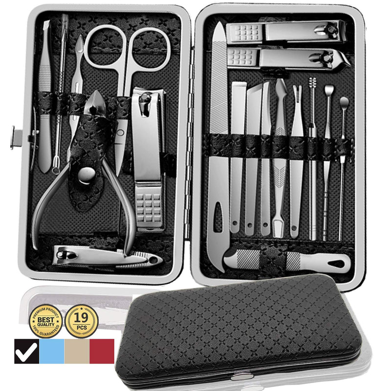 Manicure Set Pedicure Kit Nail Kit-19 in 1 Stainless Steel Manicure Kit, Professional Grooming Kits, Nail Care Kit with Luxurious Travel Case (Black) Black - BeesActive Australia