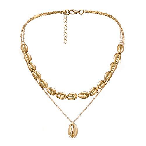 Hannah Boho Layered Shell Necklaces Gold Short Pendant Necklace Chain Jewelry for Women and Girls - BeesActive Australia