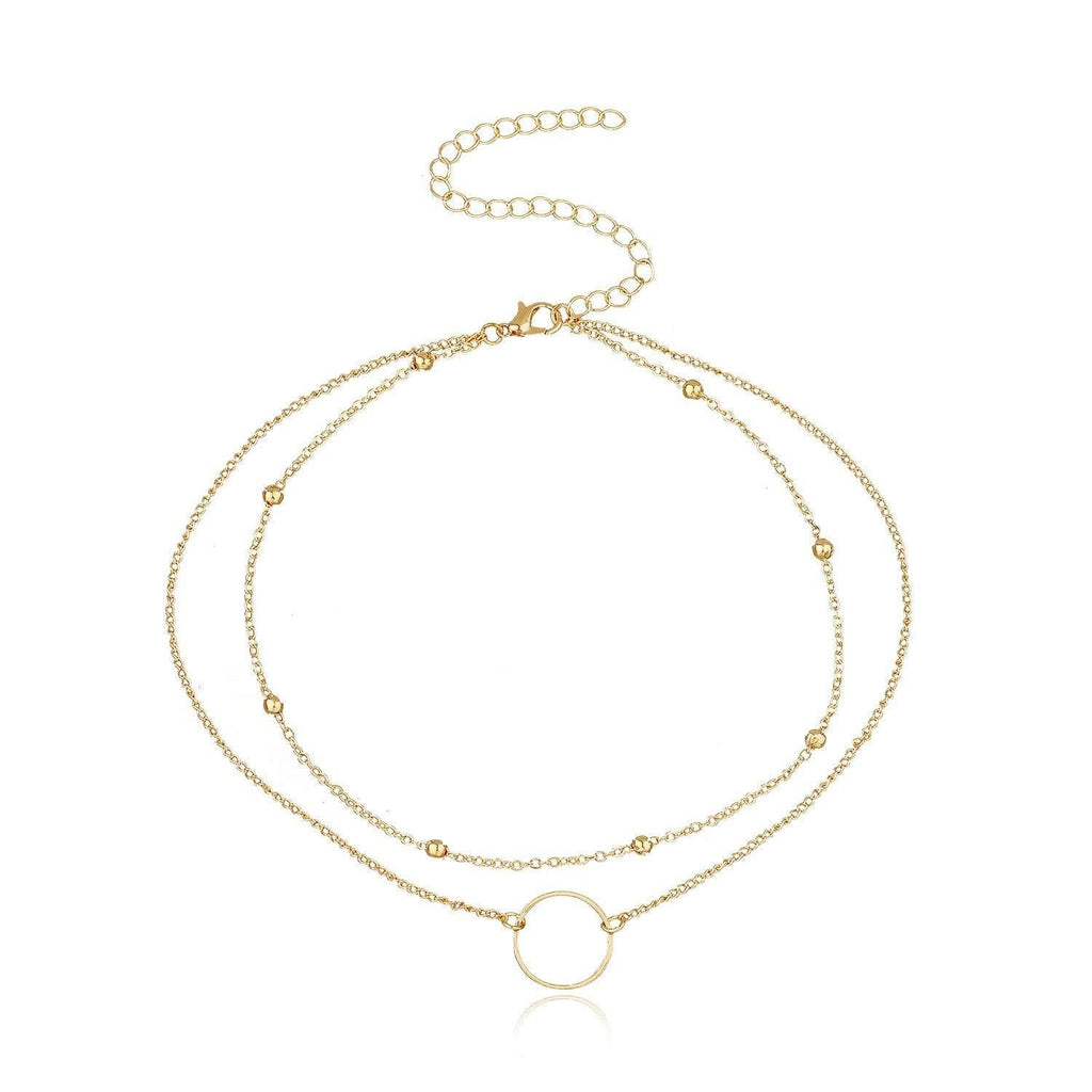 Hannah Boho Layered Circle Necklaces Gold Short Beaded Pendant Choker Necklace Chain Jewelry for Women and Girls - BeesActive Australia