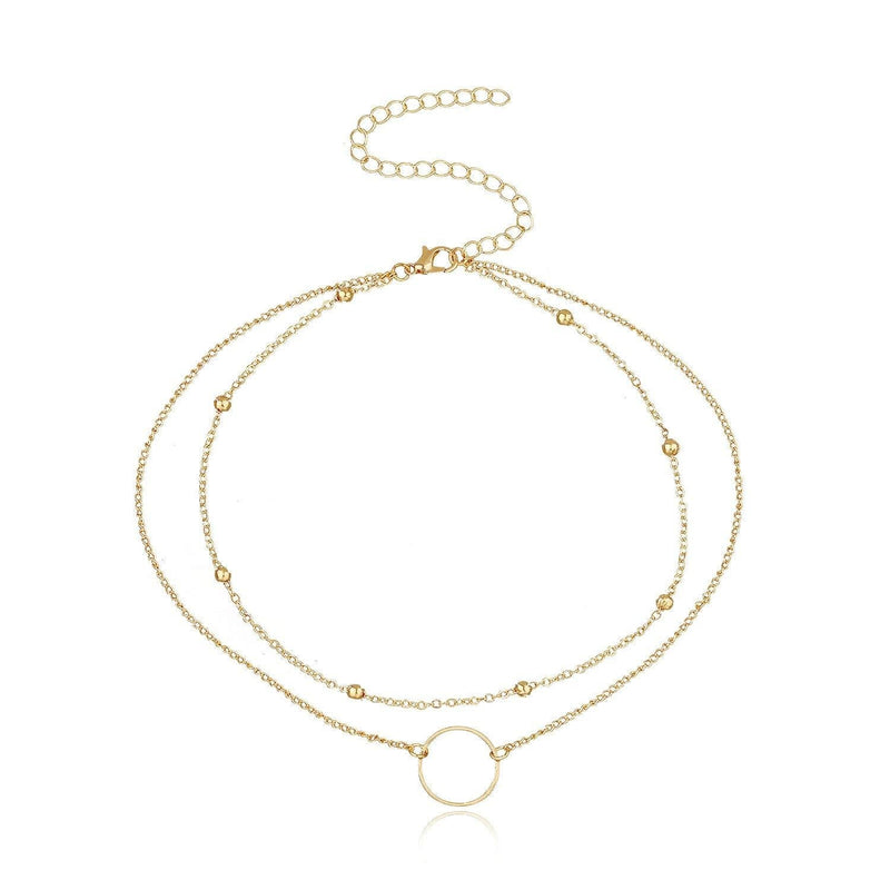 Hannah Boho Layered Circle Necklaces Gold Short Beaded Pendant Choker Necklace Chain Jewelry for Women and Girls - BeesActive Australia