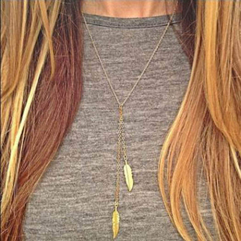 Hannah Boho Leaf Necklaces Gold Short Y-shape Pendant Necklace Chain Jewelry for Women and Girls - BeesActive Australia