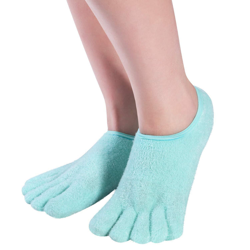 5-Toe Gel Moisturizing Socks for Men and Women by JERN to Repair Dry Feet, Cracked Heels, Rough Skin, Calluses, Cuticles - Foot Spa Socks with Essential Oils Used with Lotions for Pedicure Soft Skin Aqua Green - BeesActive Australia