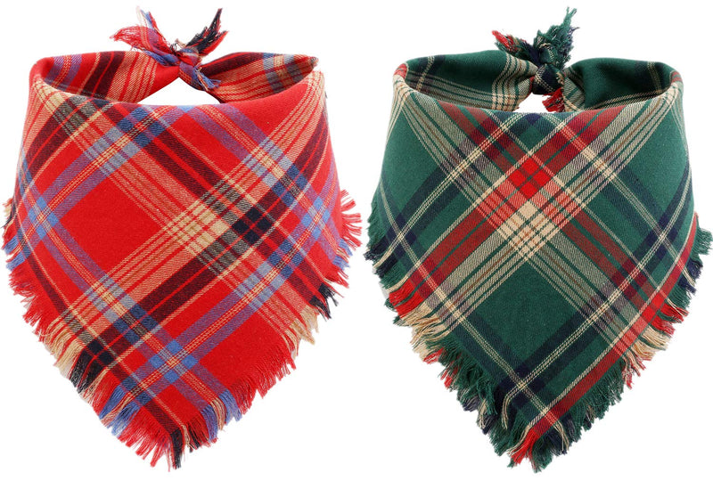 Dog Christmas Bandana - 2 Pack Plaid Bandanas for Small Medium Large Dogs - BeesActive Australia