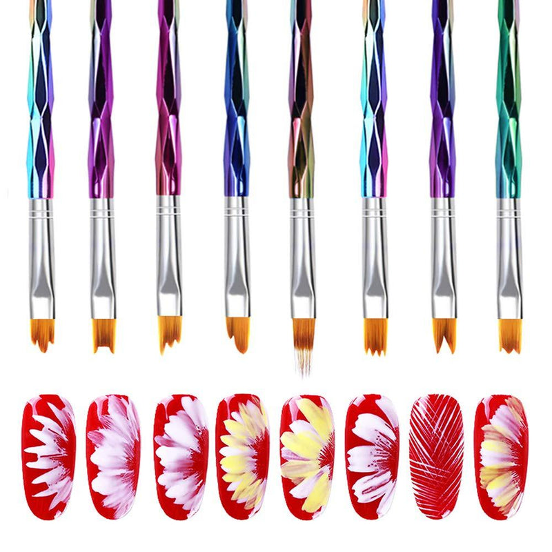 8 Pcs Gel Ombre Gradient Nail Art Brush Set, Mwoot UV Gel Painting Pen, Multi-color Handle Manicure Nail Art Tip Builder Liner Polish Pen Tools - BeesActive Australia