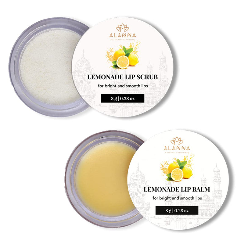 ALANNA Lemonade Lip Scrub Exfoliator & Moisturizer Balm Combo, Lip Treatment, Lip Brightening, Dry Lip Treatment, Chapped Lip Treatment, Gentle Exfoliation, Lip Polish, Hydrates & Plumps Lips, 0.28 oz each - BeesActive Australia