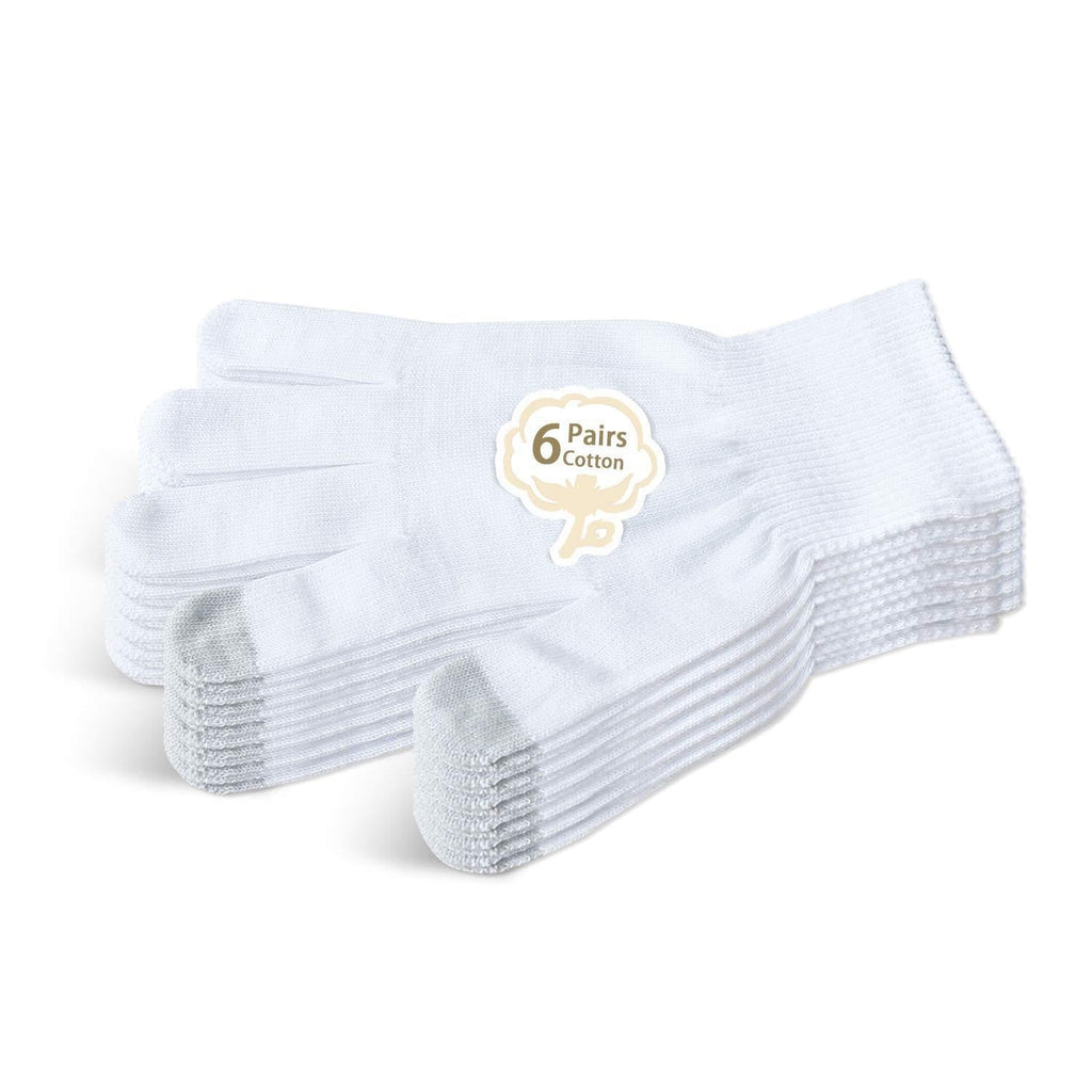 EvridWear Unisex Moisturizing Cotton Gloves with Touchscreen Fingertips for Eczema Beauty Cosmetic Dry Hands Sensitive Irritated Skin Therapy Overnight Bedtime, 6 Pairs, Lightweight-White, L/XL - BeesActive Australia
