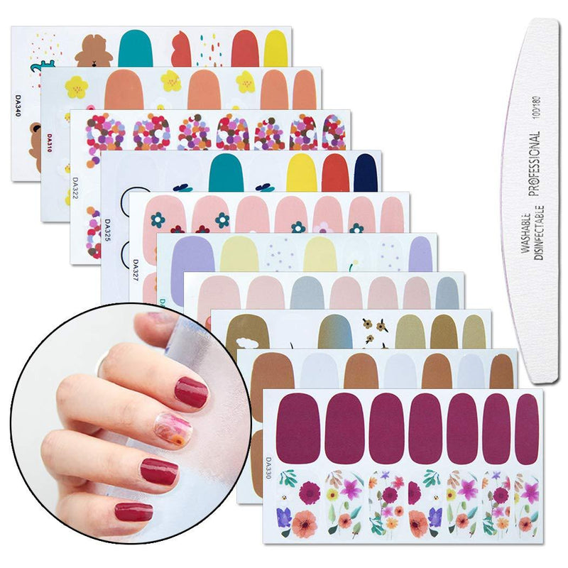 WOKOTO 10 Sheets Flower Nail Polish Wraps Strips Set with 1Pc Nail File Self-Adhesive Nail Art Stickers Decals Tips Manicure Kit for Women KIT1 - BeesActive Australia