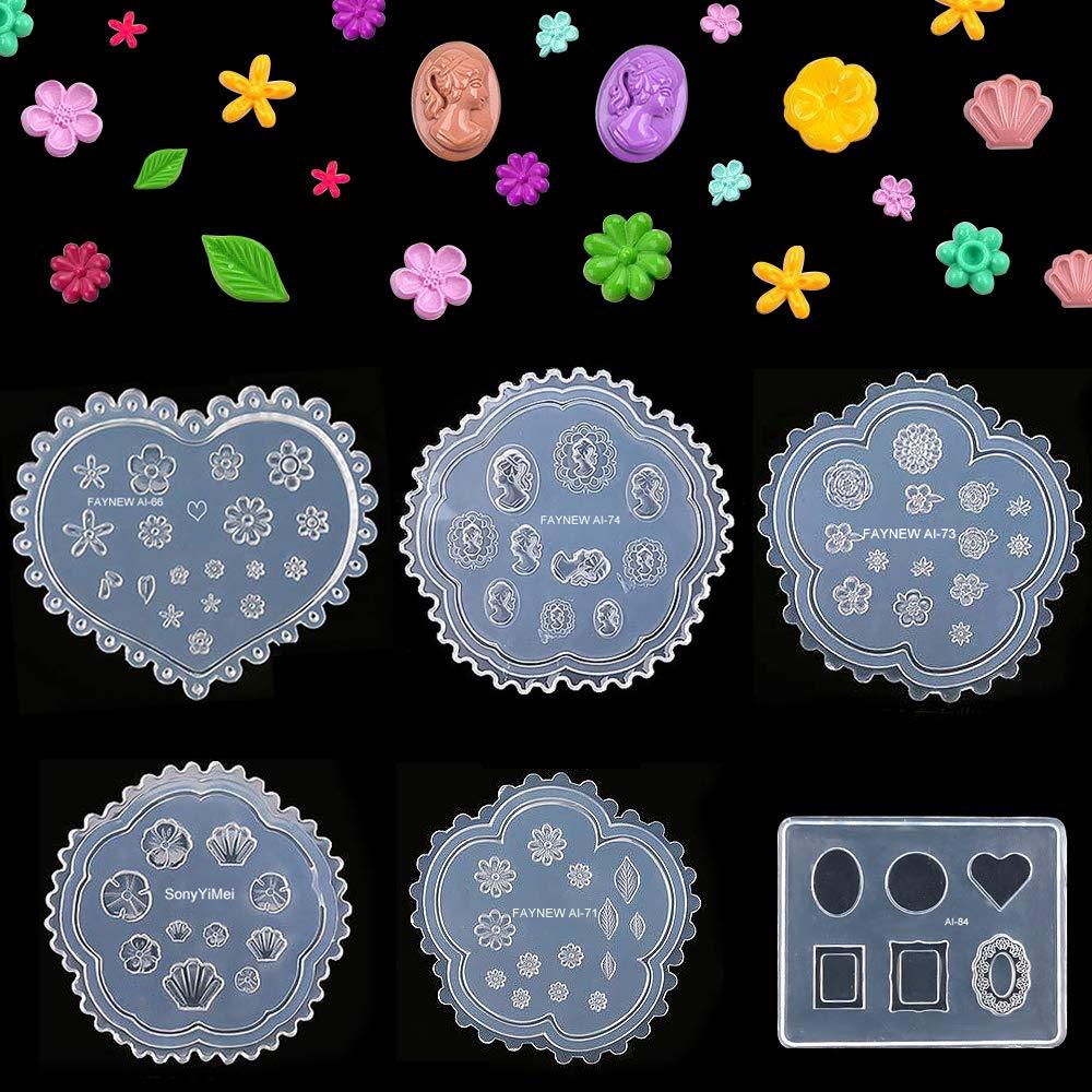 Noverlife 6PCS Nail Art 3D Silicone Carving Mold, Acrylic UV Gel Nail Manicure Silicone Mold, DIY Nail Decoration Pedicure Tools for Girls Lady, 3D Relief of Flower, Heart Shape 6 Pack Silicone Carving Mold - BeesActive Australia