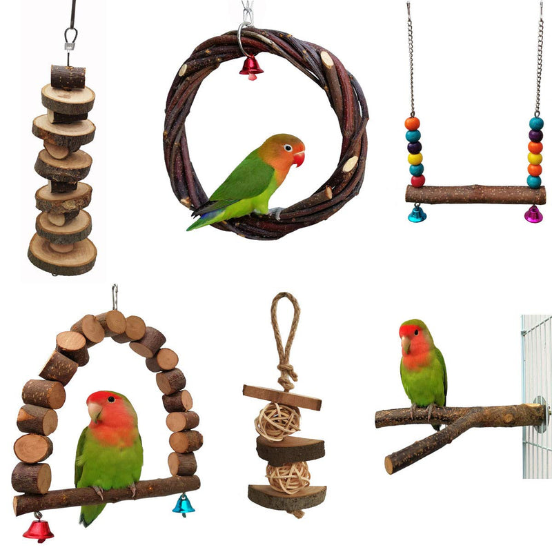 alfyng 6 Pack Bird Parrot Chewing Swing Toys Set, Bird Hanging Bell Perches, Parrot Hammock Wooden Cage Stands for Small Parakeets, Cockatiels, Conures, Love Birds, Finches and Other Small Animals - BeesActive Australia