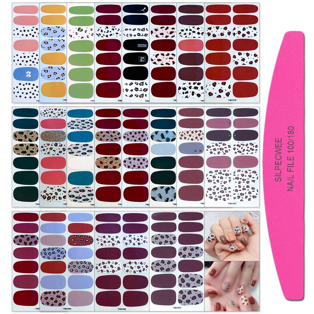 SILPECWEE 20 Sheets Adhesive Nail Polish Strips Wraps Set and 1Pc Nail File Cheetah Print Nail Art Stickers Decals Manicure Kit for Women NO2 - BeesActive Australia