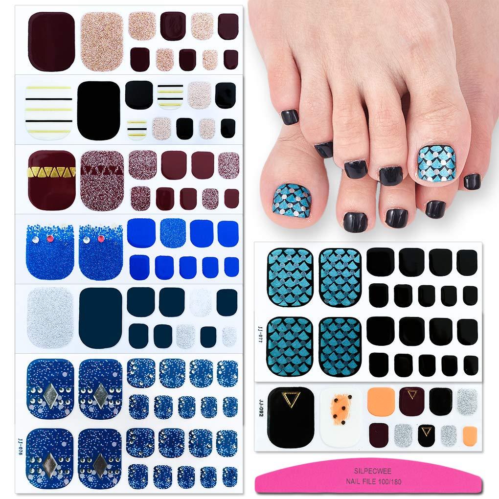 SILPECWEE 8 Sheets Adhesive Toenail Polish Wraps Decals And 1Pc Nail File Glitter Nail Art Stickers Strips Set Manicure Design For Women NO1 - BeesActive Australia