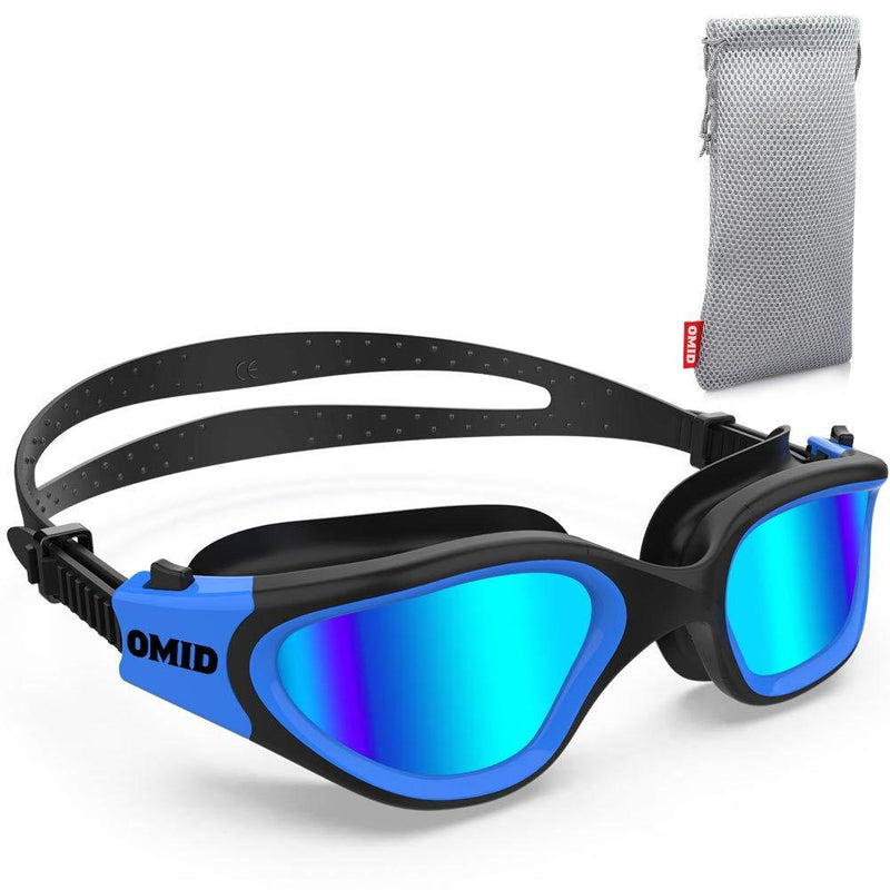OMID Swim Goggles, Comfortable Polarized Swimming Goggles, Anti-Fog Leak Proof UV Protection Crystal Clear Vision Triathlon Swim Goggles with Protective Bag for Men Women Adult Youth Teens A-polarized Mirrored Blue - BeesActive Australia