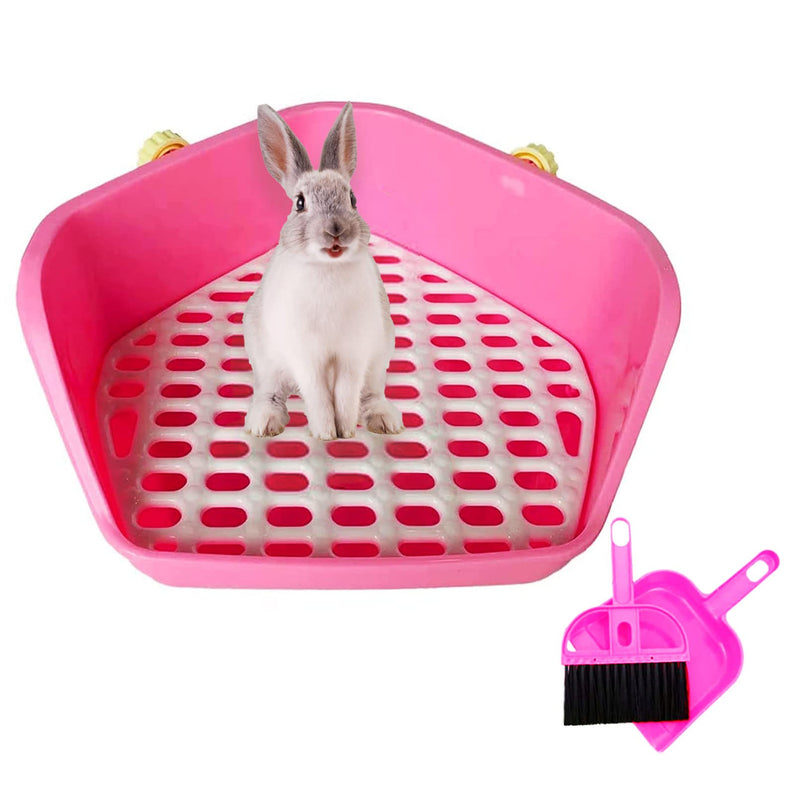 kathson Rabbit Litter Box Pet Toilet Cage Box Potty Trainer Corner with Small Animal Cage Cleaner Broom Brush Dustpan for Bunny Chinchilla Guinea Pig Ferret Pink - BeesActive Australia