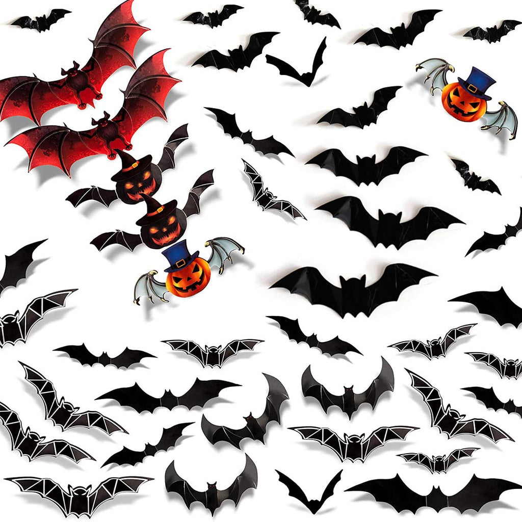 Halloween Bats, 56PCS Halloween Decorations Bat PVC 3D Bats Wall Decal Wall Sticker for Home Window Door Decorations - BeesActive Australia