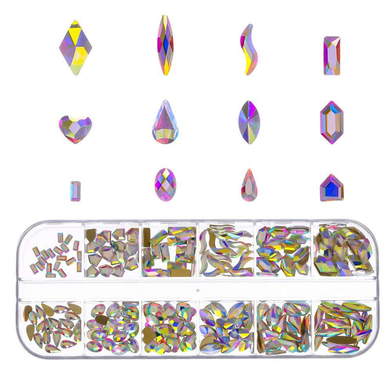 240 Pieces Glass AB Crystal Rhinestones For Nail Art Craft, Mix 12 Multi shape Gems Stones Set AB Crystals - BeesActive Australia