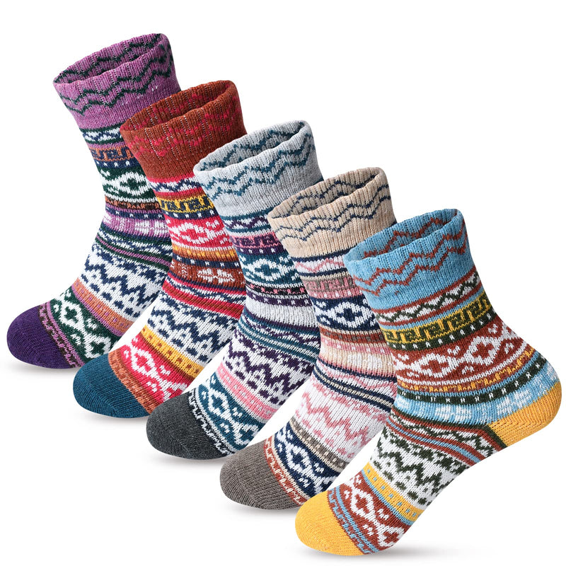 FYC 5 Pairs Womens Thick Knitted Wool Warm Socks Casual Socks for Women Free Size Mixed Colors-1 - BeesActive Australia