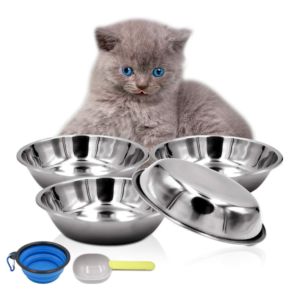 4 Pcs Stainless Steel Dog and Cat Food Dish/Bowls, Shallow Pet Dish, Extra Replacement Bowl -Metal Food and Water Dish, for Small Dogs and Cats,12oz 4 pcs - BeesActive Australia