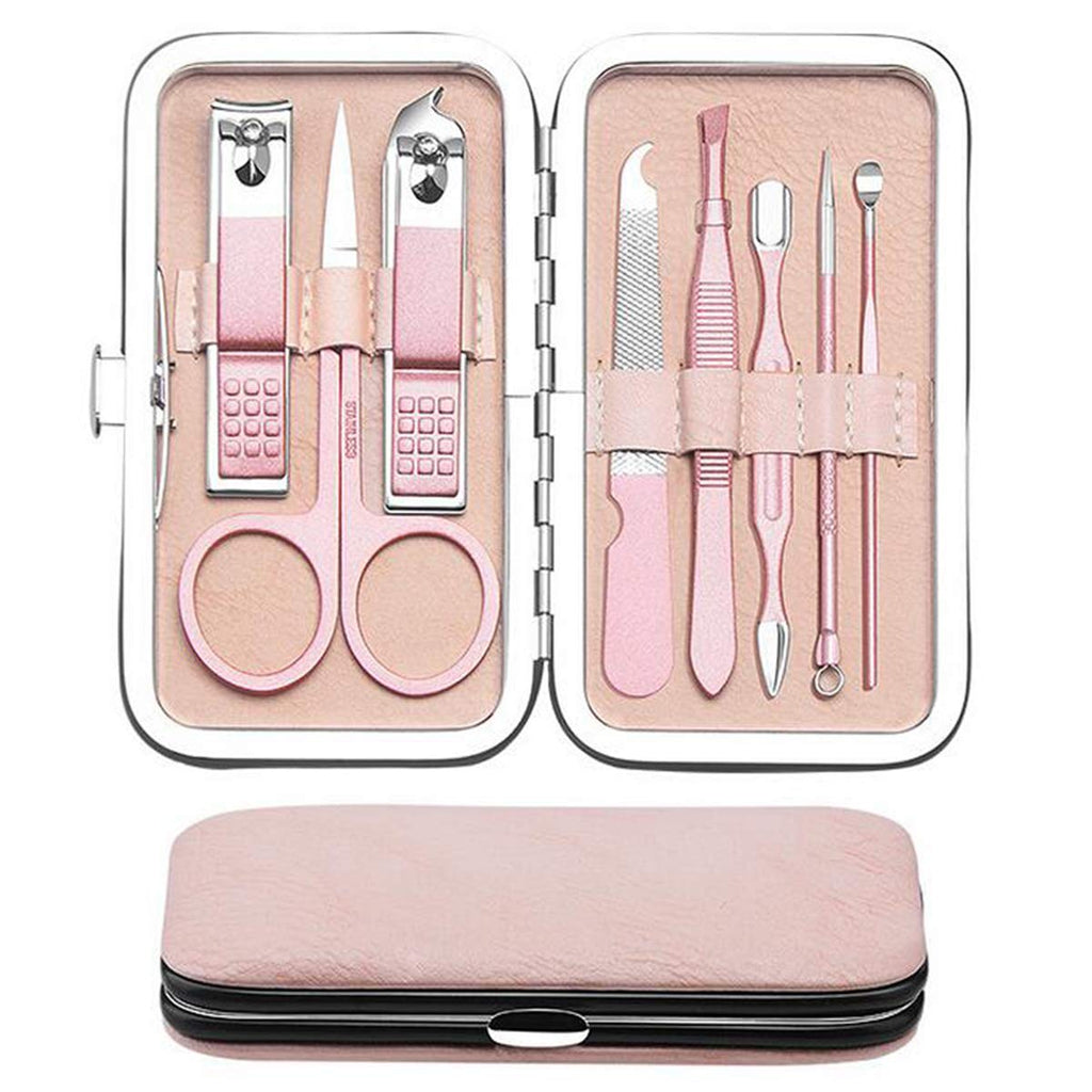 Manicure Set, Manicure Kits For Women And Men,Toenail Clippers Set Professional Grooming Kit Nail Clippers Set of Travel Luxury 8 In 1 With Grooming Travel Leather (Rose Glod) - BeesActive Australia
