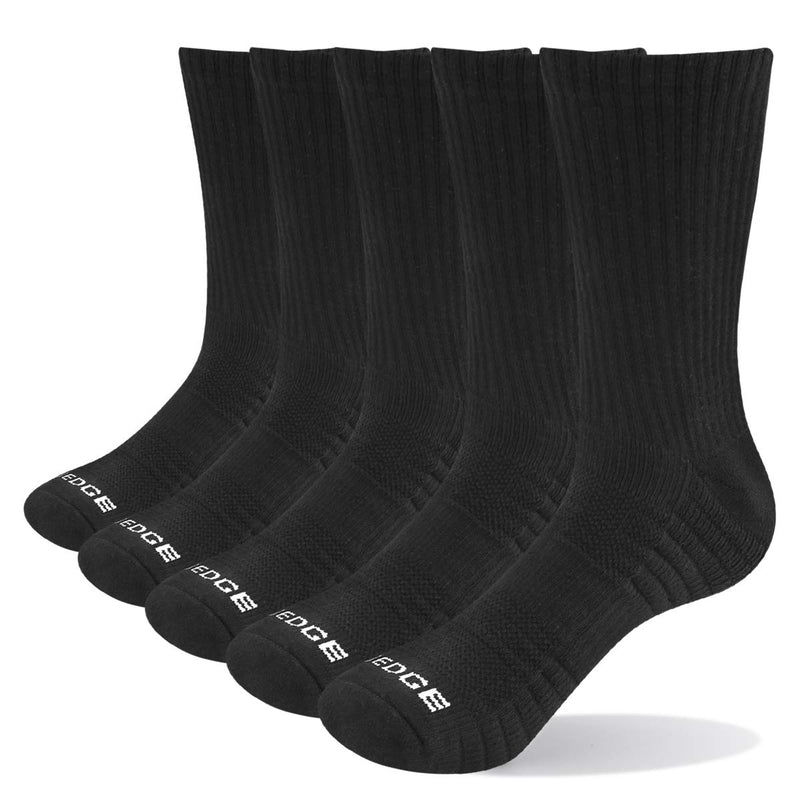 YUEDGE Women's Moisture Wicking Cotton Cushion Crew Socks Athletic Sports Work Boot Hiking Workout Training Socks Black(5pairs) 9-12 - BeesActive Australia