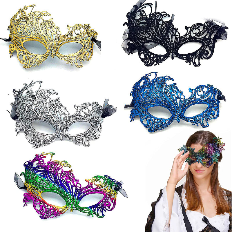Kaliosy Halloween Masquerade Mask Lace Luxury Sexy Half Veil Eye Masks, Party Cosplay Venetian Mask Carnival Night Club Masks Ball Prom Wedding for Girls Women Decoration - BeesActive Australia