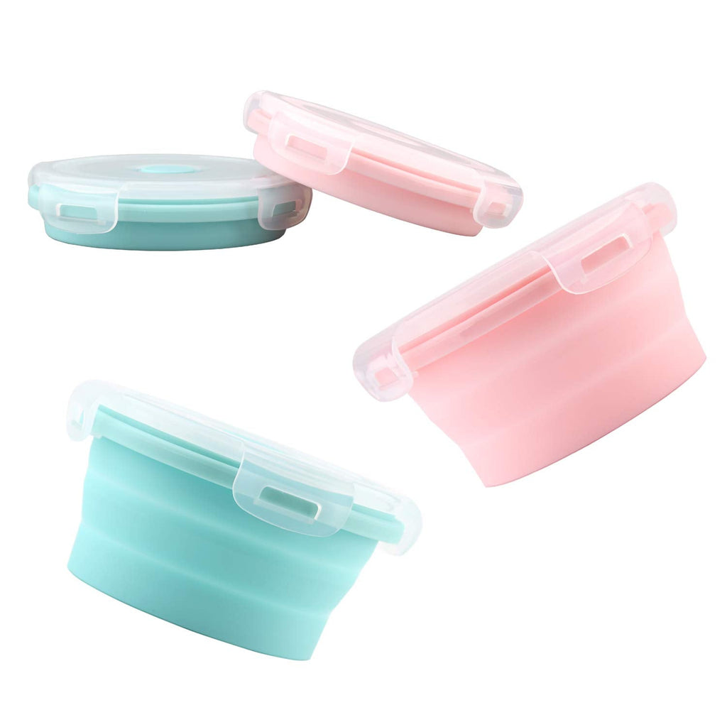 LUTER 2 Pieces Collapsible Dog Bowls Silicone Food Water Travel Bowl with Lids Portable Expandable Pet Feeding Watering Cup Dish for Walking Kennels Camping 350ml (12x12x3cm) Pink & Blue - BeesActive Australia