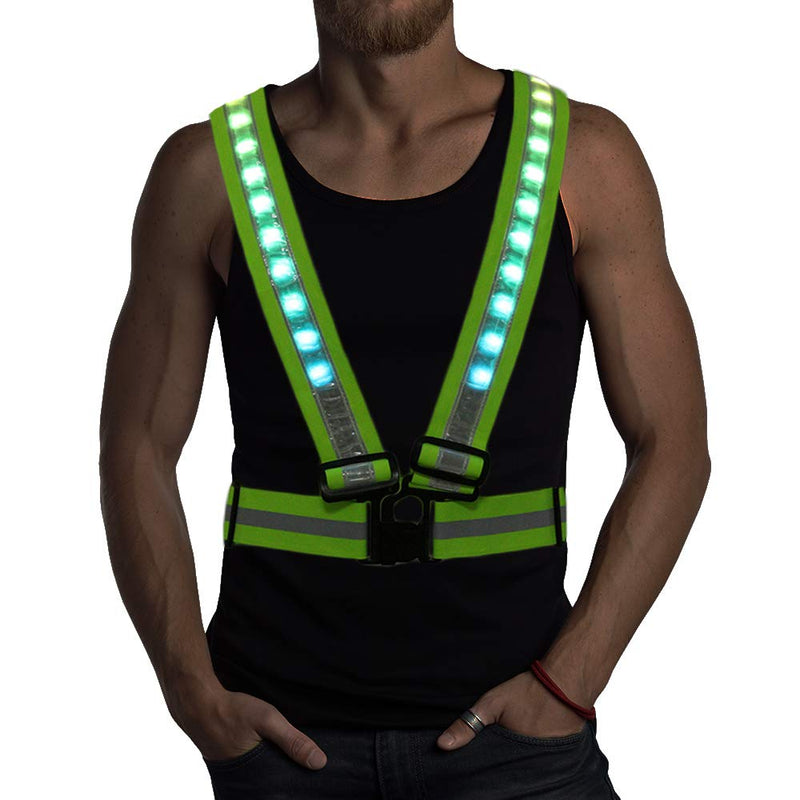 LED Reflective Running Vest with Storage Pouch - 10 Illuminated Modes, USB Charging & Adjustable Safety Gear for Night Running Jogging Cycling - LED Glowing Running Gear - BeesActive Australia