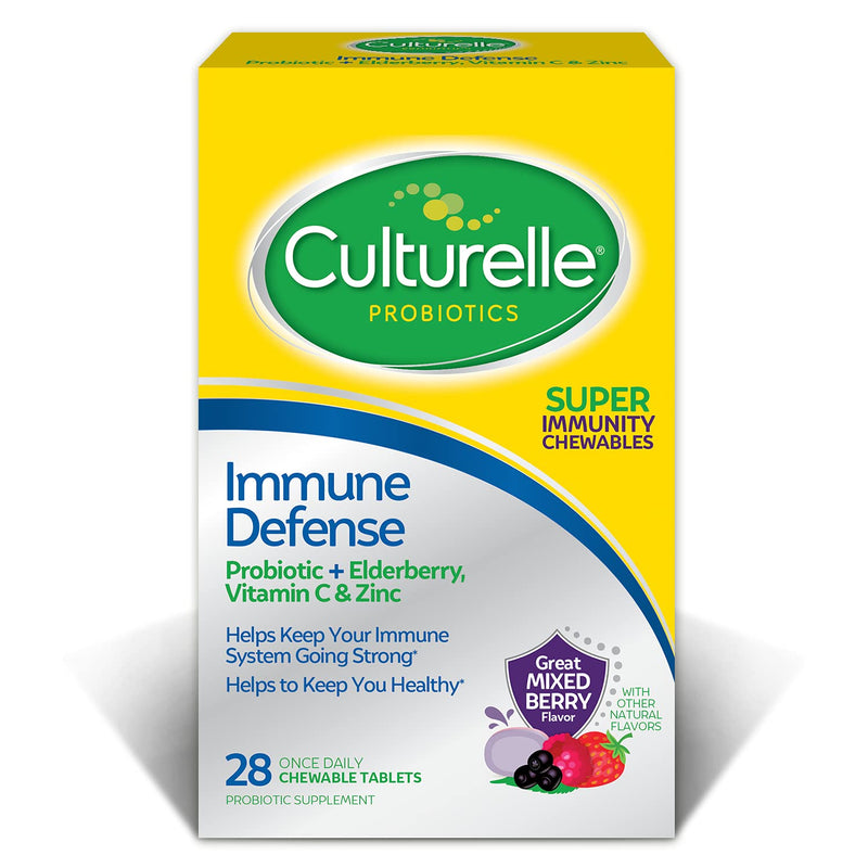 Culturelle Immune Defense, Probiotic + Elderberry, Vitamin C and Zinc, Immune Support for Adults, Mixed Berry Chewables, 28 CT Adult Chewables 28 Count - BeesActive Australia