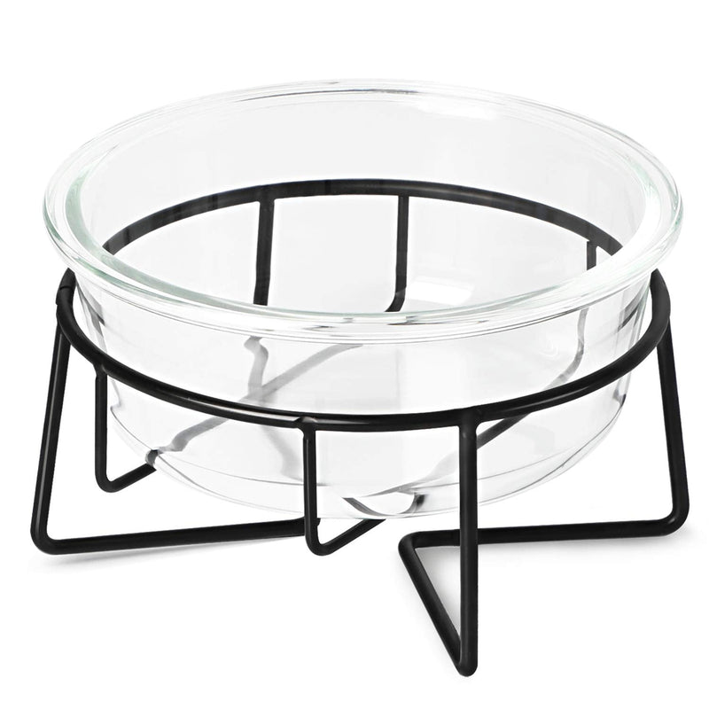 Glass Raised Cat or Small Dog Dishes with Metal Stand, 20 Ounces Pet Food or Water Bowls ,Transparent - BeesActive Australia