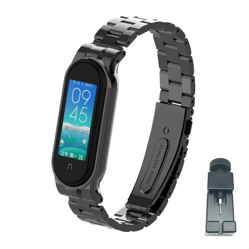 T-BLUER Band Compatible with Xiaomi Mi Band 5/Mi Band 6 Bands,Stainless Steel Metal Wrist Strap Wristband WatchBand Bracelet Accessories for Xiaomi Miband 5/6,No Tracker Included Style2-Black - BeesActive Australia