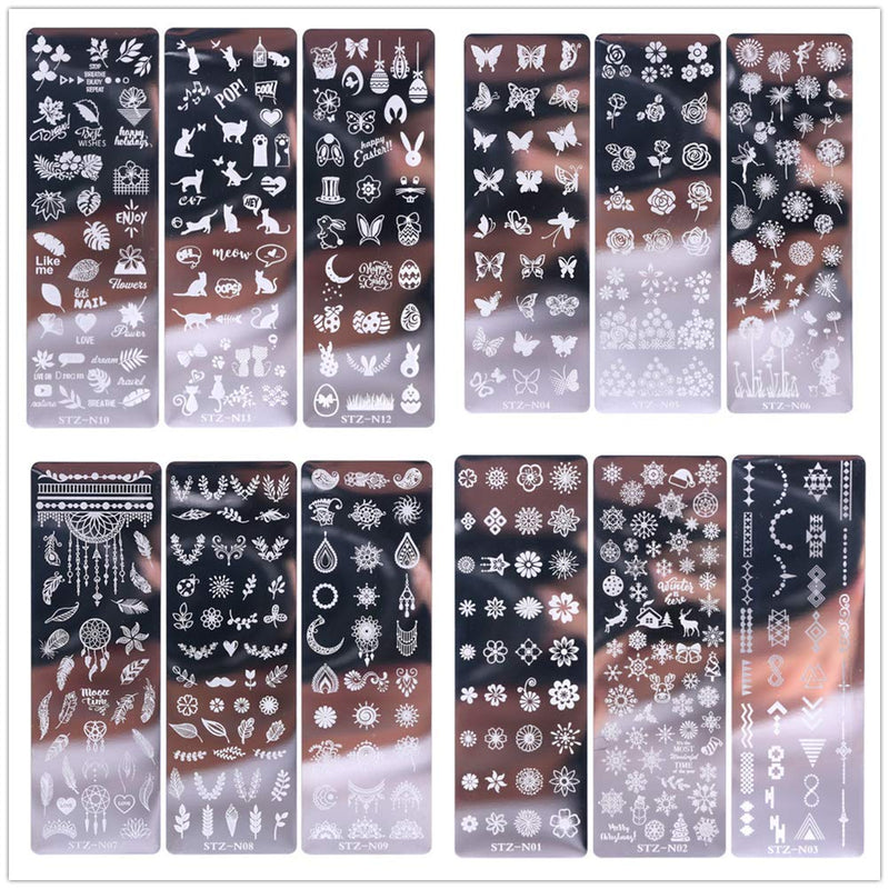 PEPAXON Nail Art Plates Stamping Templates Manicure Template Nail Art Tools Pack of 12 - BeesActive Australia