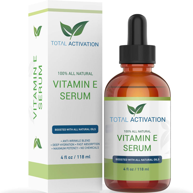 Total Activation Vitamin E Oil 100% Pure Cold Pressed Natural Antioxidant, Dry Skin Treatment Body Moisturizer Anti-Aging Skin Moisturizer Ultra-Hydrating Skin Healer Hair and Nail Growth Oil 4 oz - BeesActive Australia