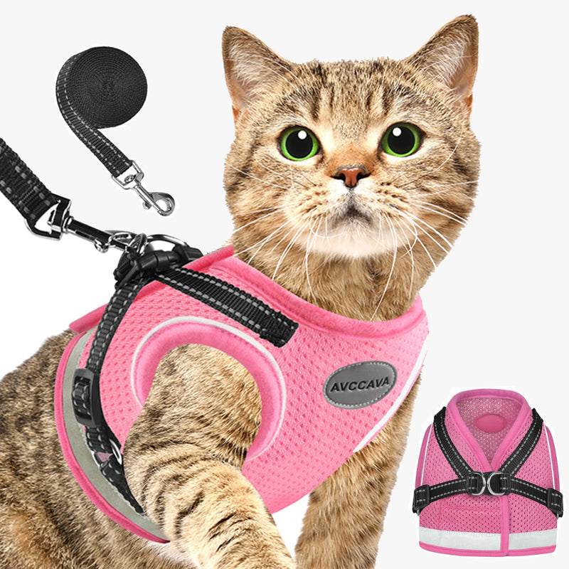 Cat Harness and Leash for Walking, Kitten Escape Proof Harnesses, Adjustable Reflective Puppy Vest Harness with Leashes Set, Easy Adjustable Soft net Breathable Pet Safety Jacket S (Chest: 9" - 11") Pink - BeesActive Australia
