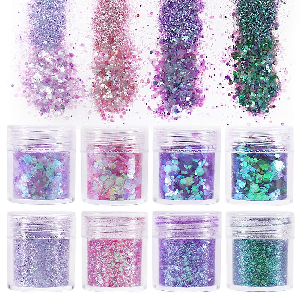besharppin 8 Boxes Glitters Sequins, Chunky and Fine Glitter Mixed for Crafts Body Face Hair Makeup Nail Art (Mermaid) Mermaid - BeesActive Australia