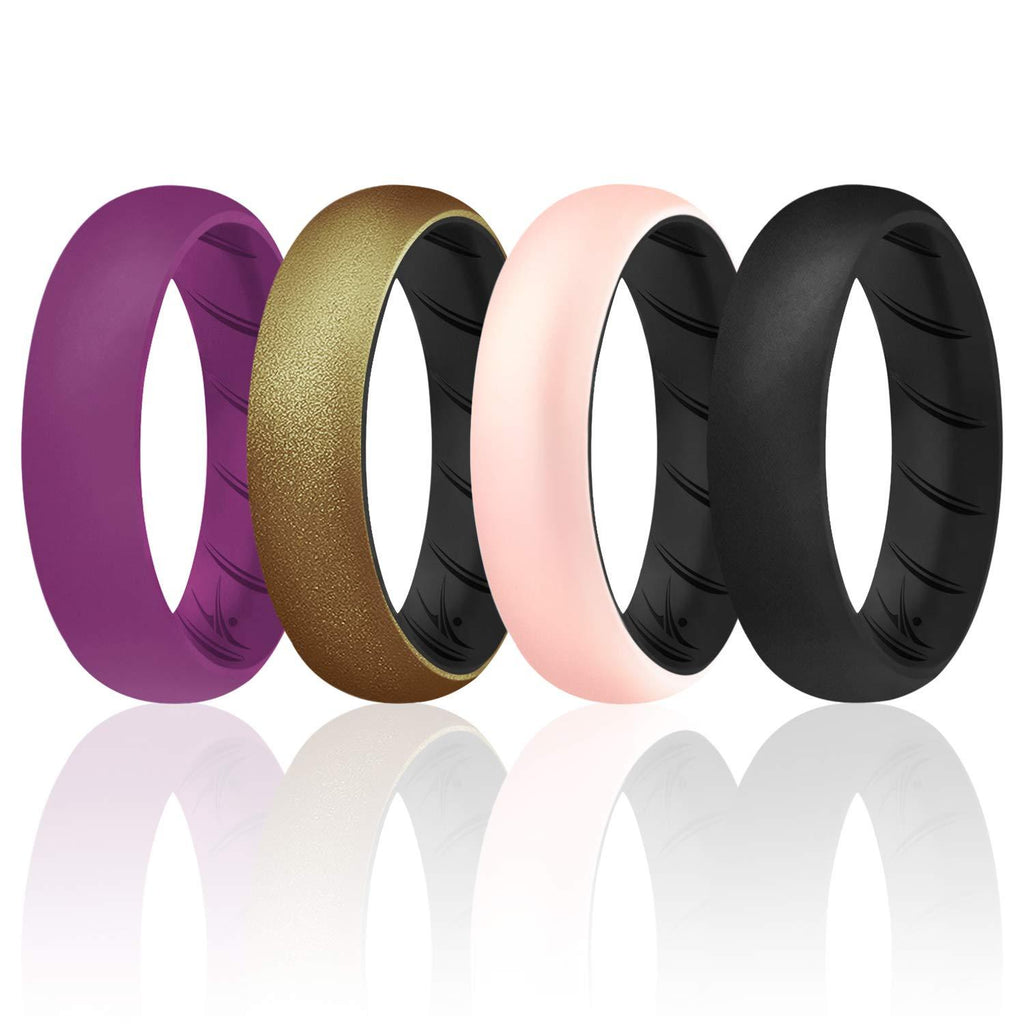 ROQ Silicone Rings for Women Breathable Silicone Rings Bands - Comfort Fit Silicone Wedding Ring for Women - Medical Grade Silicone Rubber Band - Unique Women's Silicone Wedding Ring Argaman Purple, Black, Bronze, Light Rose Gold 4 - 4.5 (15.3mm) - BeesActive Australia