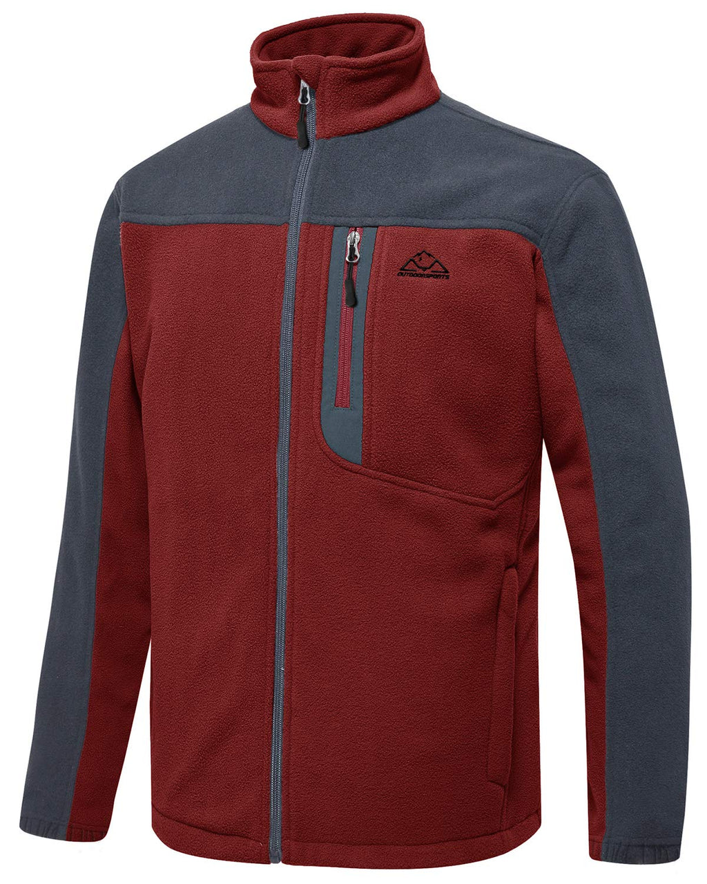 TBMPOY Men's Full-Zip Fleece Jacket Soft Polar Winter Outdoor Coat with Pockets A5-wine Red/Gray XX-Large - BeesActive Australia