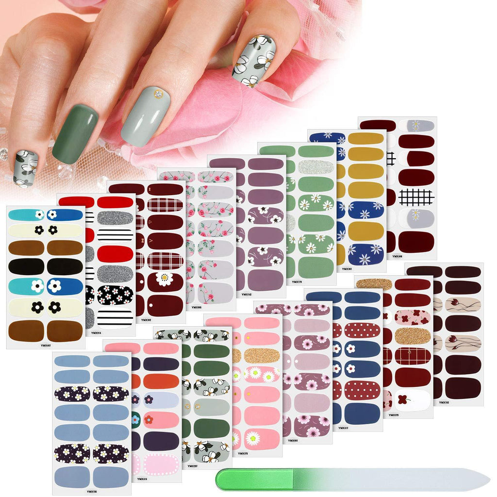 224 Pieces 16 Sheets Full Nail Wraps Nail Polish Stripes Nail Art Polish Stickers Self-Adhesive Nail Art Decals with Nail File Manicure Kit for Women Girls DIY Nail Art (Fresh Floral Series) Fresh Floral Series - BeesActive Australia