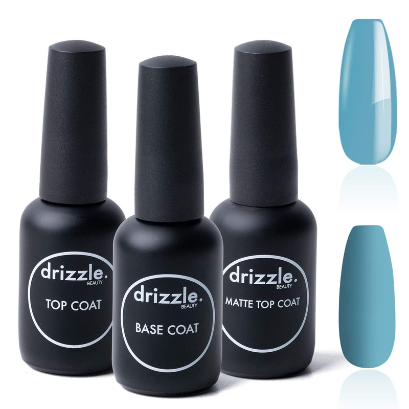 Drizzle Gel Top Coat and Base Coat 15ml 3pcs Set, No Wipe Gel Nail Polish Top Coat and Base Coat Shine Finish and Long Lasting, Soak Off UV LED Gel for Home DIY and Nail Salon for Valentine's Day Gifts - BeesActive Australia
