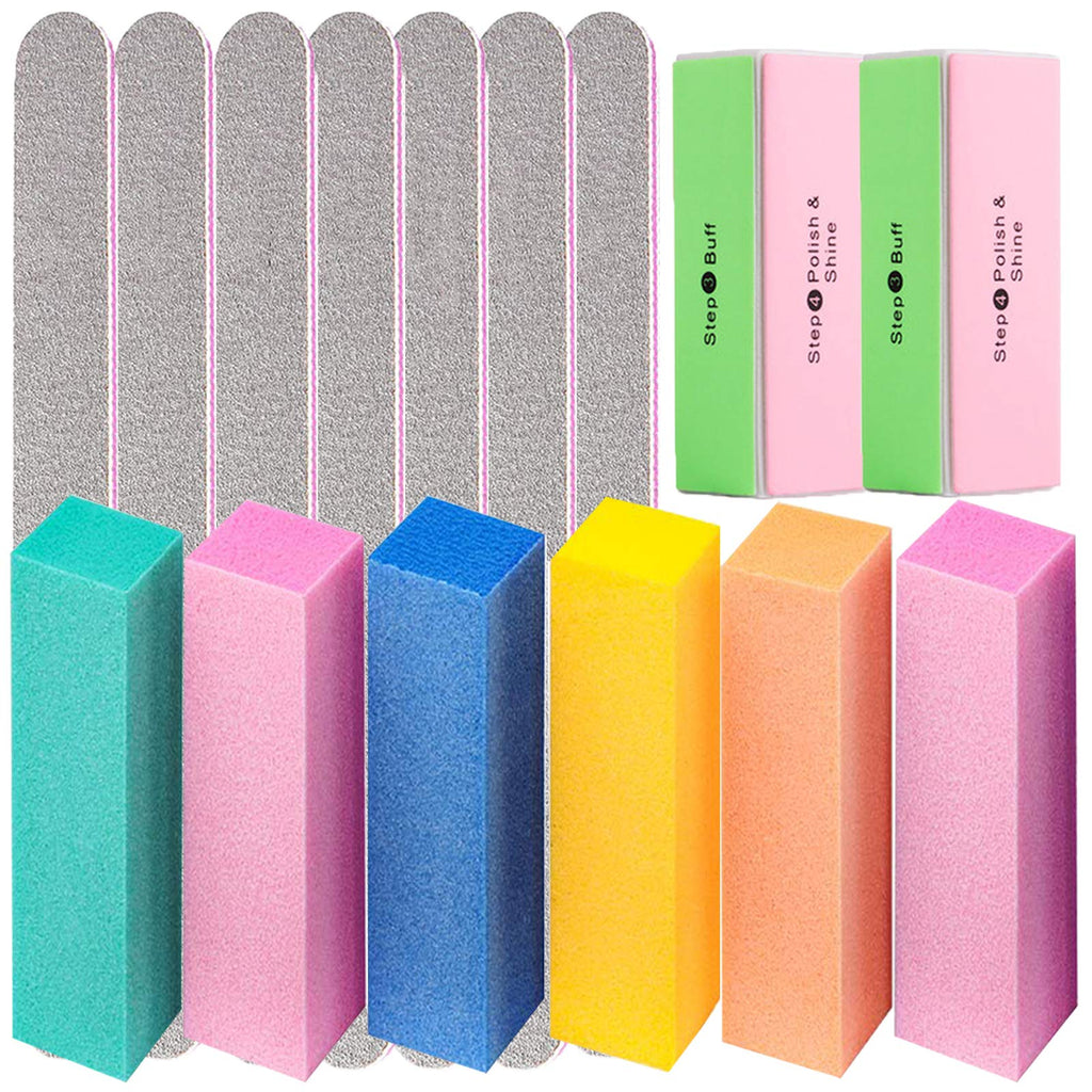 Nail Files and Buffers - Professional Emery Boards for Nails Rectangular Sanding Nail Buffer Block 4 Way Nail Buffer Shine 100/180 Grit for Acrylic Nails Manicure Tools for Gel Nails Natural 15pcs(with nail shine block) - BeesActive Australia